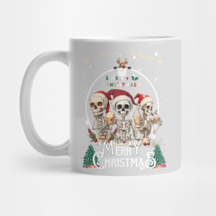 Christmas Skeleton With Smiling Skull Drinking Coffee Latte Mug